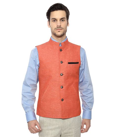 Peter England Orange Italian Fit Linen Waistcoat Buy Peter England