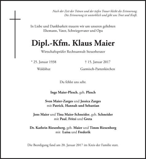 Traueranzeigen Von Klaus Maier Sz Gedenken De