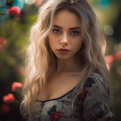 Premium Ai Image A Girl With Blonde Hair And A Blue Eyes Is Standing