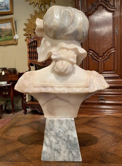 19th Century French Carved White Marble Woman Bust Sculpture On Grey Base At 1stdibs