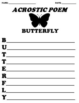 BUTTERFLY Acrostic Poem Worksheet by Northeast Education | TPT