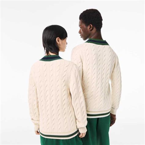 Sudaderas Lacoste Online V Neck Cable Knit In Organic Algodon Hombre