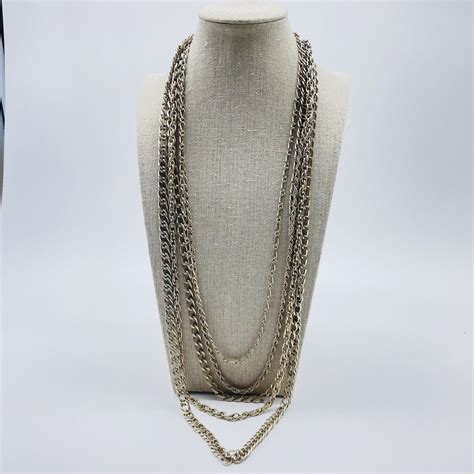 Vintage Five Strand Chain Necklace Gold Tone Marked K Gem