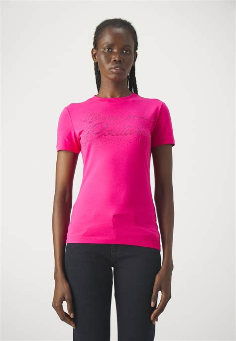 Versace Jeans Couture Logo Script Crystal T Shirt Print Fuxia Pink Zalando At