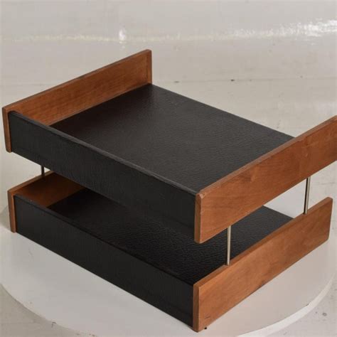 Mid-Century Modern Office Desk Accessory, Teak Wood &B Faux Leather ...