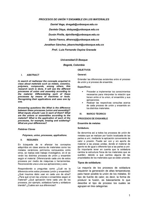 Procesos Trabajo U Nota 4 4 PROCESOS DE UNIÓN Y ENSAMBLE EN LOS