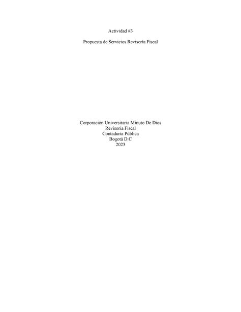 Actividad 3 Propuesta De Servicios Revisoría Fiscal Actividad