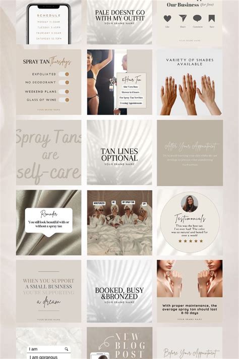 Editable Spray Tanning Social Media Templates Beauty Branding Instagram Post Bundle Spray ...