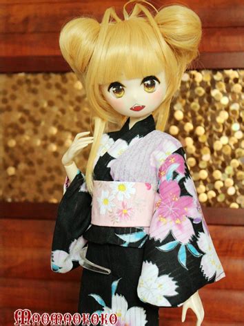 Bjd Clothes Girl Black Printed Yukata Kimino Outfit For Msd Size Ball