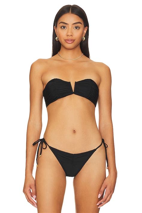 Pq Ruched Bandeau Bikini Top In Midnight Revolve