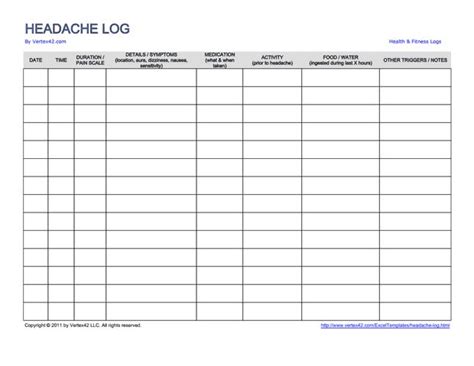 Printable Headache Log Vertex42