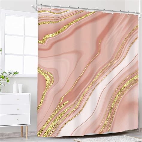 Amazon Riyidecor Pink Abstract Marble Shower Curtain For Bathroom