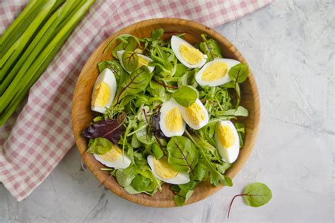 Fresh Salad, Boiled Eggs in a Plate Stock Photo - Image of diet ...