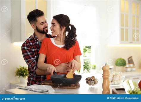 Lovely Couple Cooking Together In Kitchen Stock Photo Image Of Meal