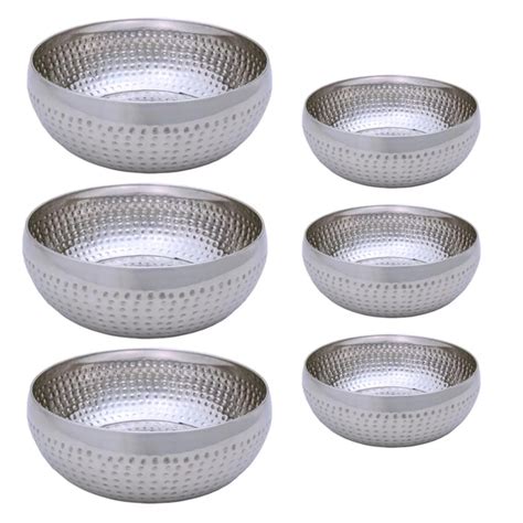 Kit 6 Saladeiras Tigela Bowl Inox Martelado 18 E 25cm Leroy Merlin