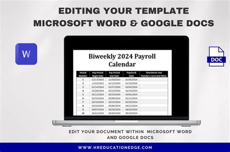 Biweekly Payroll Calendar Ms Editable Word Excel Pay Period Start