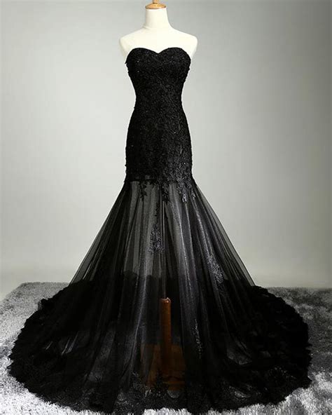 Stunning Black Mermaid Sweetheart Lace Appliqued Evening Dress Pm1288