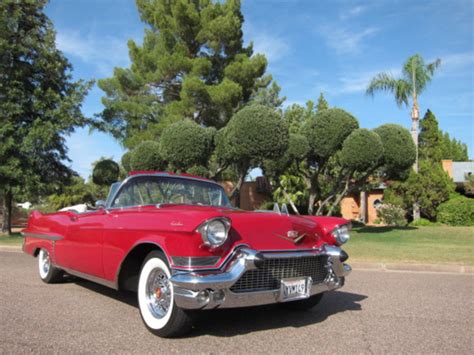 1957 cadillac convertible rare dual quads wire wheels red over white Look