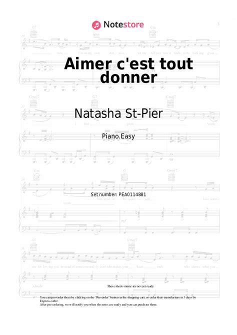 Aimer C Est Tout Donner Piano Sheet Music Easy Natasha St Pier In Note