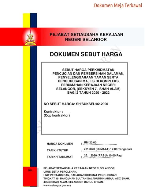 PDF DOKUMEN SEBUT HARGA Tender Selangor My Borang A Laporan