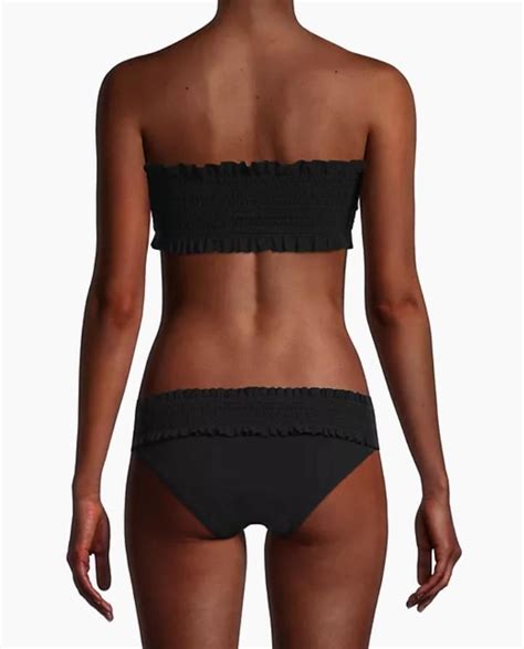 Tory Burch Womens Costa Smocked Bandeau Bikini Top In Black Size M