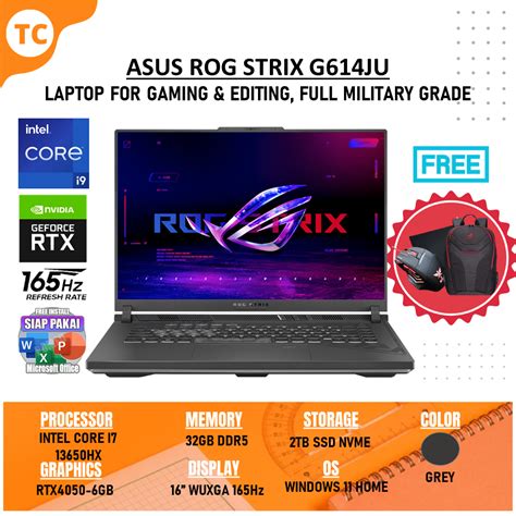 Jual Laptop Gaming Asus Rog Strix G15 G614ju Intel I7 13650hx 32gb 2tb Ssd Rtx4050 6gb Wuxga