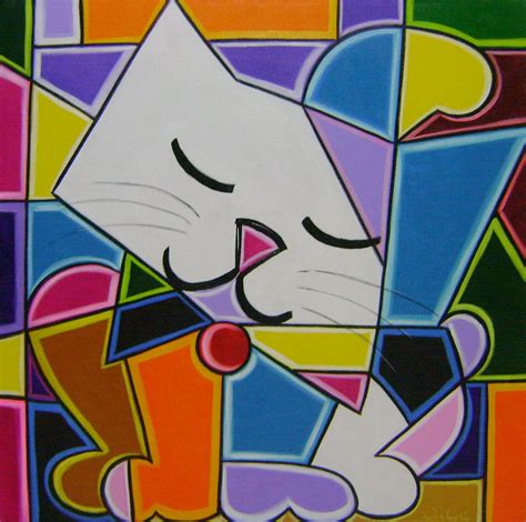 PAINEL 50x50 GATO CUBISTA COD 368 KATIA ALMEIDA PINTURAS EM TELAS