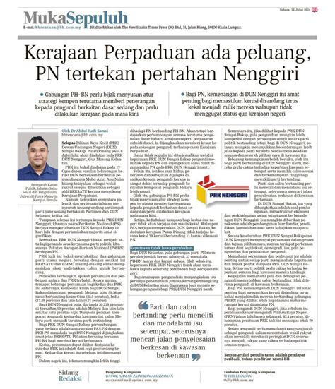 Kerajaan Perpaduan Ada Peluang Pn Tertekan Pertahan Nenggiri