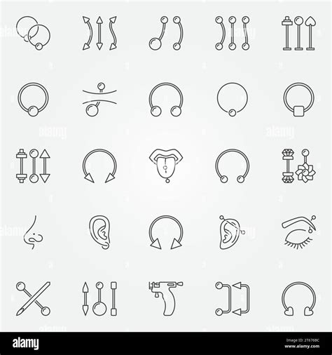 Body Piercing Icons Set Vector Collection Of Piercings Jewelry Concept