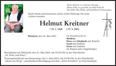 Traueranzeigen Von Helmut Kreitner Augsburger Allgemeine Zeitung