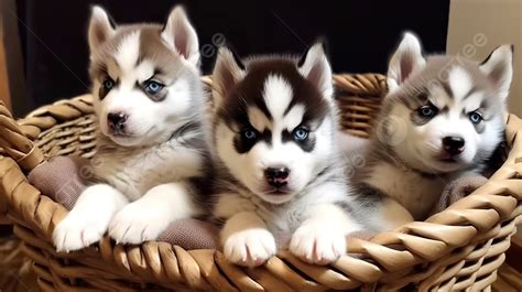 Husky Puppies In The Basket Background Picture Of Baby Huskies