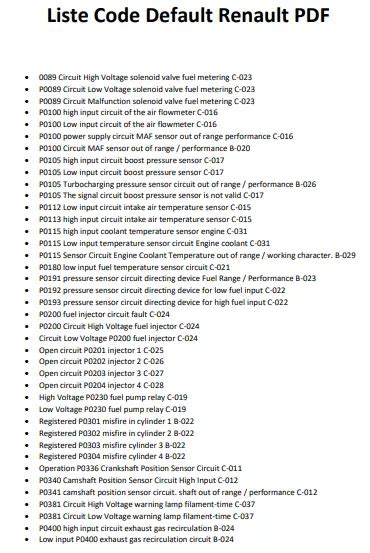 Liste code Défaut Renault PDF