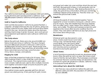 The California Gold Rush Reading Comprehension A2 By Ansel Feil