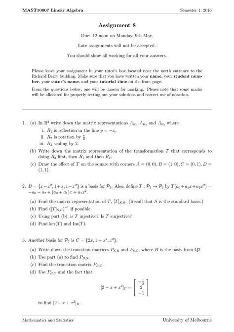 Linalg Assignment S Linear Algebra Semester Assignment