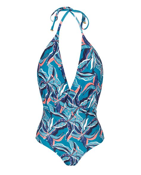 Blue And Pink Print Neck Tie One Piece Swimsuit Lilly Transpassado