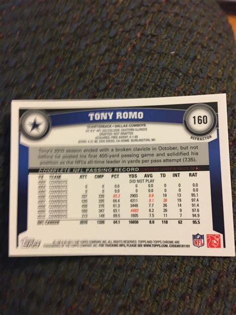 Tony Romo Topps Chrome Orange Refractor Ebay