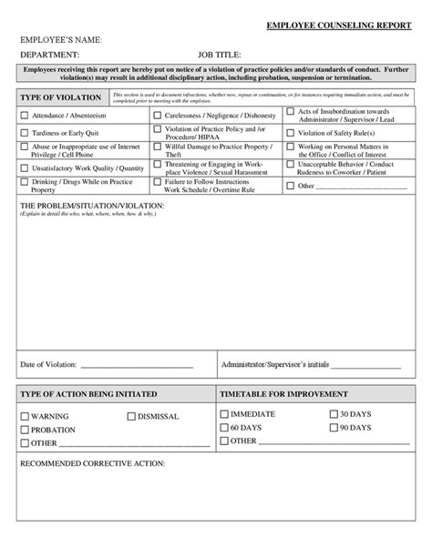 Employee Counseling Report Form In Word And Pdf Formats