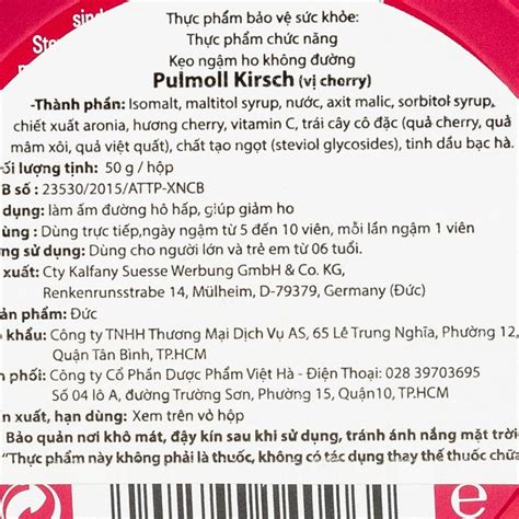 Kẹo Ngậm Ho Không Đường Pulmoll Kirsch Vị Cherry 50G Nhà thuốc Minh