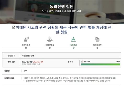 이태원 참사 세금 지원 반대 국민청원 동의 5만명 달성국회 위원회 안건 회부 된다 네이트 뉴스