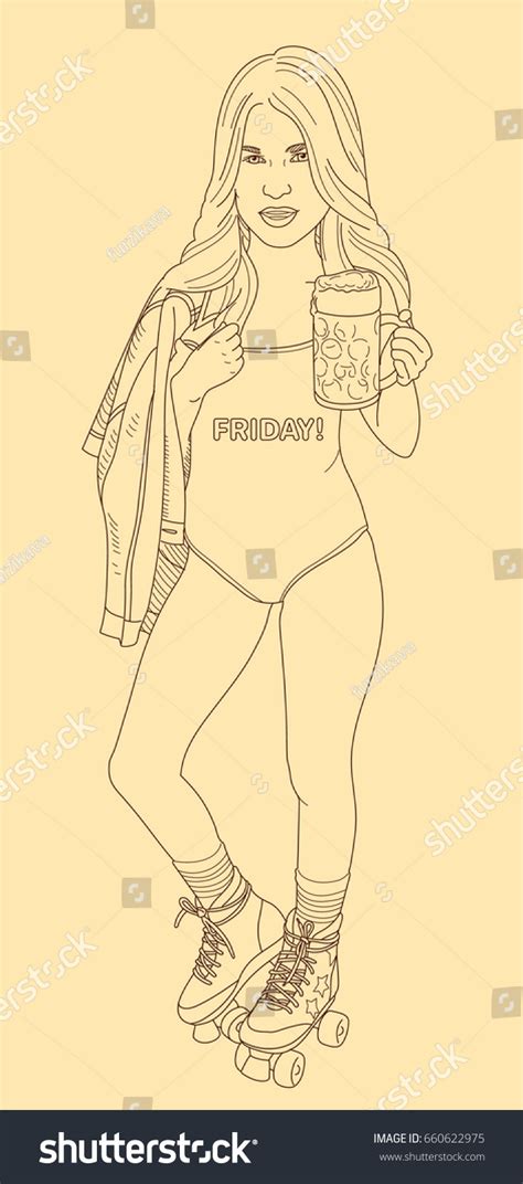 Sexy Roller Girl Waitress Pin Hanging Stock Vector Royalty Free 660622975