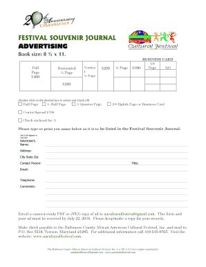 Fillable Online Souvenir Journal Ad Form Baltimore County African