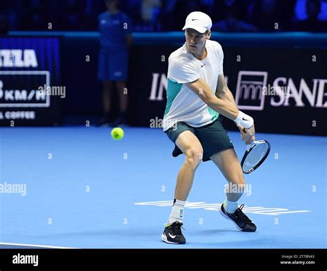 November 14, 2023, TURIN: Jannik Sinner of Italy in action during the ...