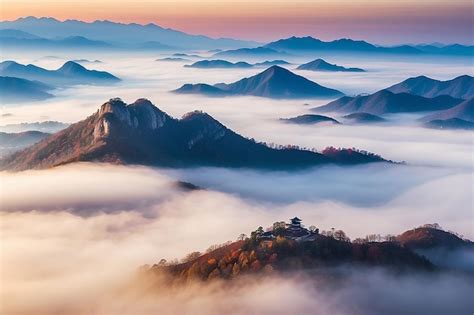 Premium Photo Seoraksan Mountains Is Covered By Morning Fog And