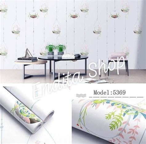 Jual Wallpaper Sticker Dinding Putih Polos Hijau Daun Monstera Di