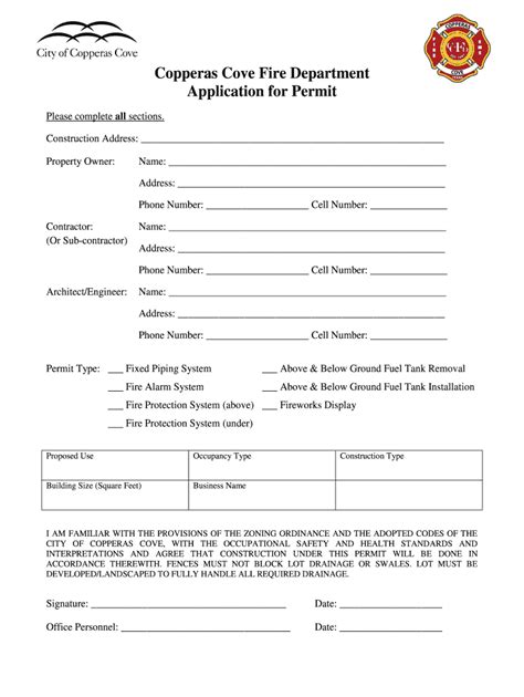 Fillable Online Copperas Cove Fire Department Application For Permit