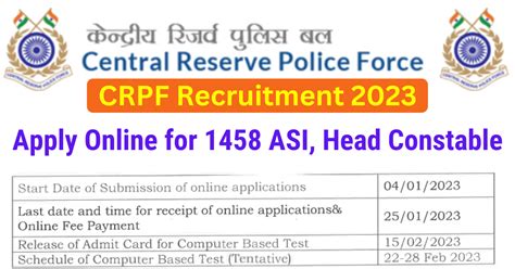 Crpf Recruitment Apply Asi Head Constable Posts