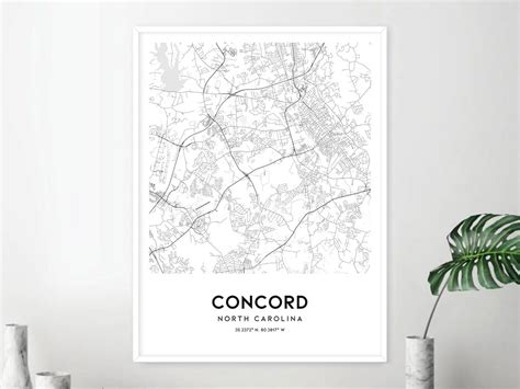 Concord Map Print Concord Map Poster Wall Art Nc City Map North