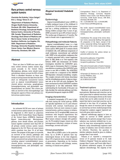 Pdf Rare Primary Central Nervous System Tumors