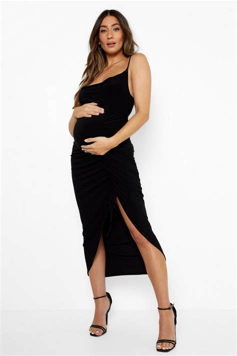 Maternity Cowl Neck Ruched Midaxi Dress Boohoo