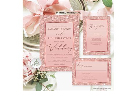 CLOE Rose Gold Wedding Invitation Suite Editable Templates Digital By